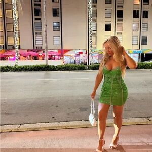 Green Rhinestone Mini Dress